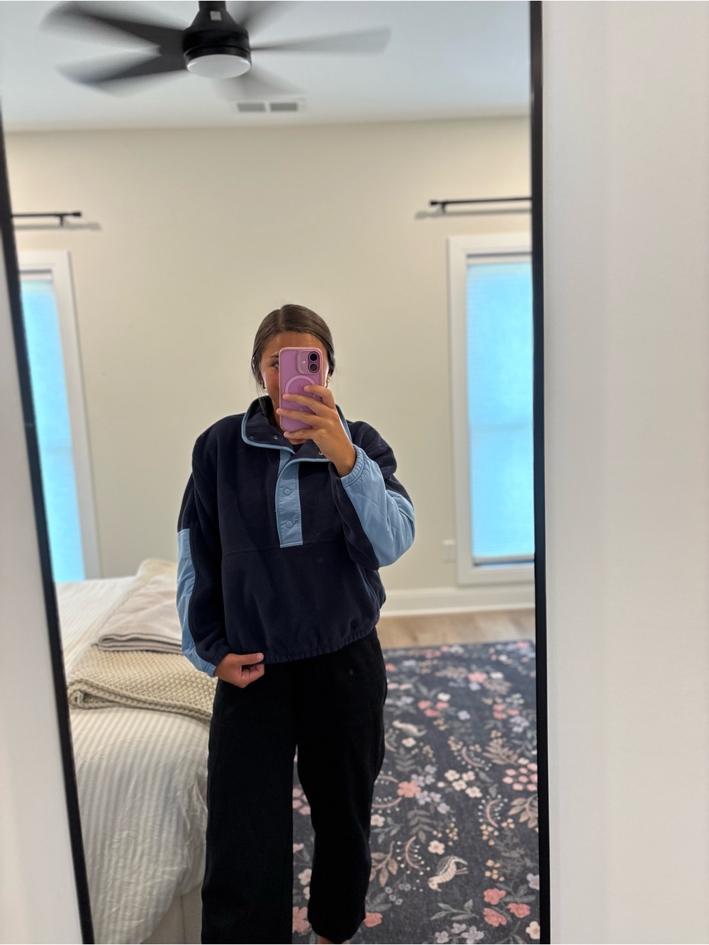 Athleta Navy and Blue Quarter Snap Fleece Size Medium
